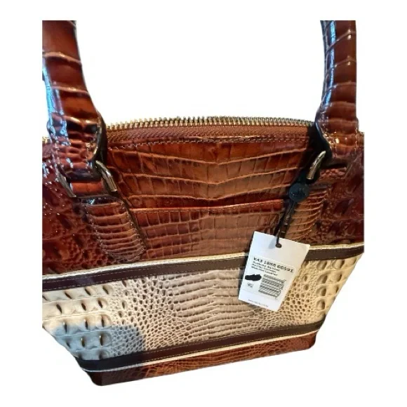 BRAHMIN Elegant Brown and Cream Croc-Embossed Women's shoulder satchel - Picture 3 of 7
